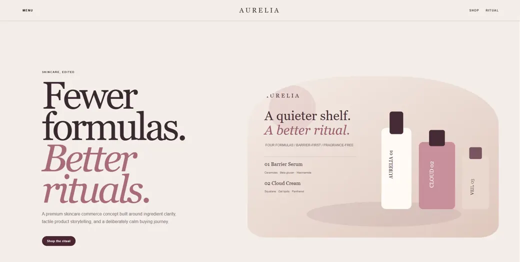 نمای وبسایت Aurelia از آرشیو نمونهکار پیشین